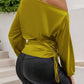 Drawstring One Shoulder Long Sleeve Blouse