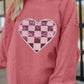 Valentine’s Day Strawberry Red Sequin Checkered Heart Long Sleeve Sweatshirt