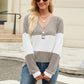 Color Block V-Neck Long Sleeve T-Shirt
