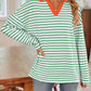 Lovelet Striped Johnny Collar Long Sleeve T-Shirt