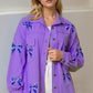 Double Take Full Size Sequin Bow Button Up Shacket