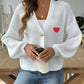 Heart Button Down V-Neck Long Sleeve Cardigan