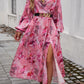 Devine Split Printed Surplice Long Sleeve Midi Dress