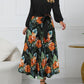 Pleated Printed Surplice Long Sleeve Dress