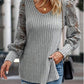Side Slit V-Neck Lace Long Sleeve T-Shirt
