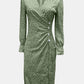 Full Size Printed Surplice Long Sleeve Midi Dress
