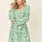 Double Take Full Size Printed Ruched Balloon Sleeve Dress