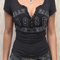 Devine Letter Notched Short Sleeve T-Shirt