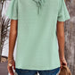 Swiss Dot Smocked Round Neck Short Sleeve Blouse