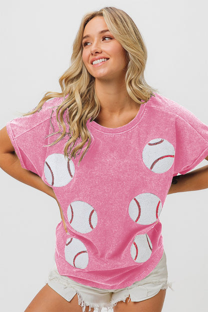 BiBi Sequin Baseball Short Sleeve T-Shirt - Brand BiBi