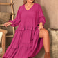 Plus Size Ruffled V-Neck Long Sleeve Dress