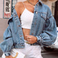 Collared Neck Dropped Shoulder Denim Top