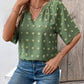 Swiss Dot Notched Half Sleeve Blouse