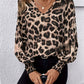 Leopard V-Neck Lantern Sleeve Blouse
