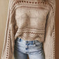 Hollow Out Cable-Knit Boat Neck Sweater