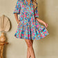 Notched Balloon Sleeve Mini Dress