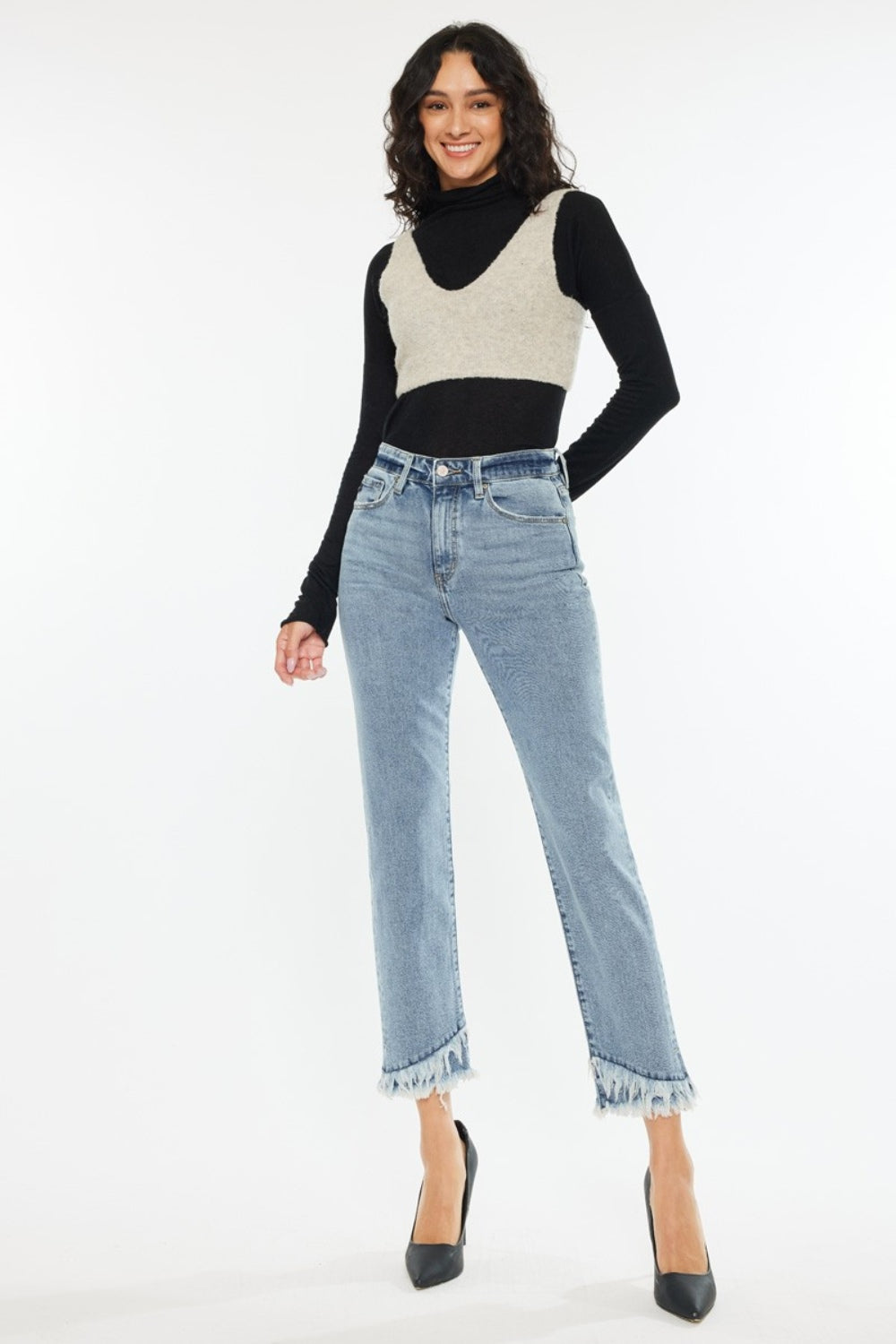 Kancan Raw Hem High Rise Straight Jeans *