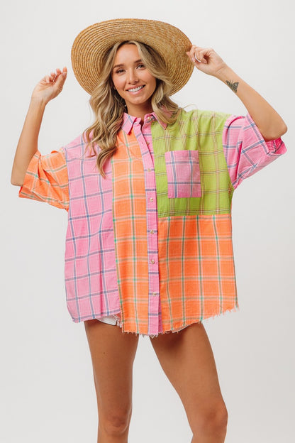 BiBi Plaid Collared Neck Half Sleeve Shirt - Brand BiBi