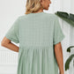 Full Size Side Slit Notched Neck Cuffed Short Sleeve Blouse