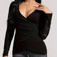 Lace Ruched Surplice Long Sleeve Top