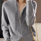 Drawstring Zip Up Long Sleeve Hooded Sweater