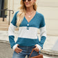 Color Block V-Neck Long Sleeve T-Shirt
