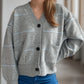 Striped Button Down V-Neck Long Sleeve Cardigan