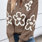 Full Size Flower Half Zip Dropped Shoulder Sweater