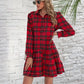 Ruffle Hem Plaid Button Down Long Sleeve Dress