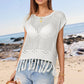 Openwork Cap Sleeve Knit Cover Up with Tassel