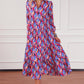 Printed Collared Neck Long Sleeve Midi Dress