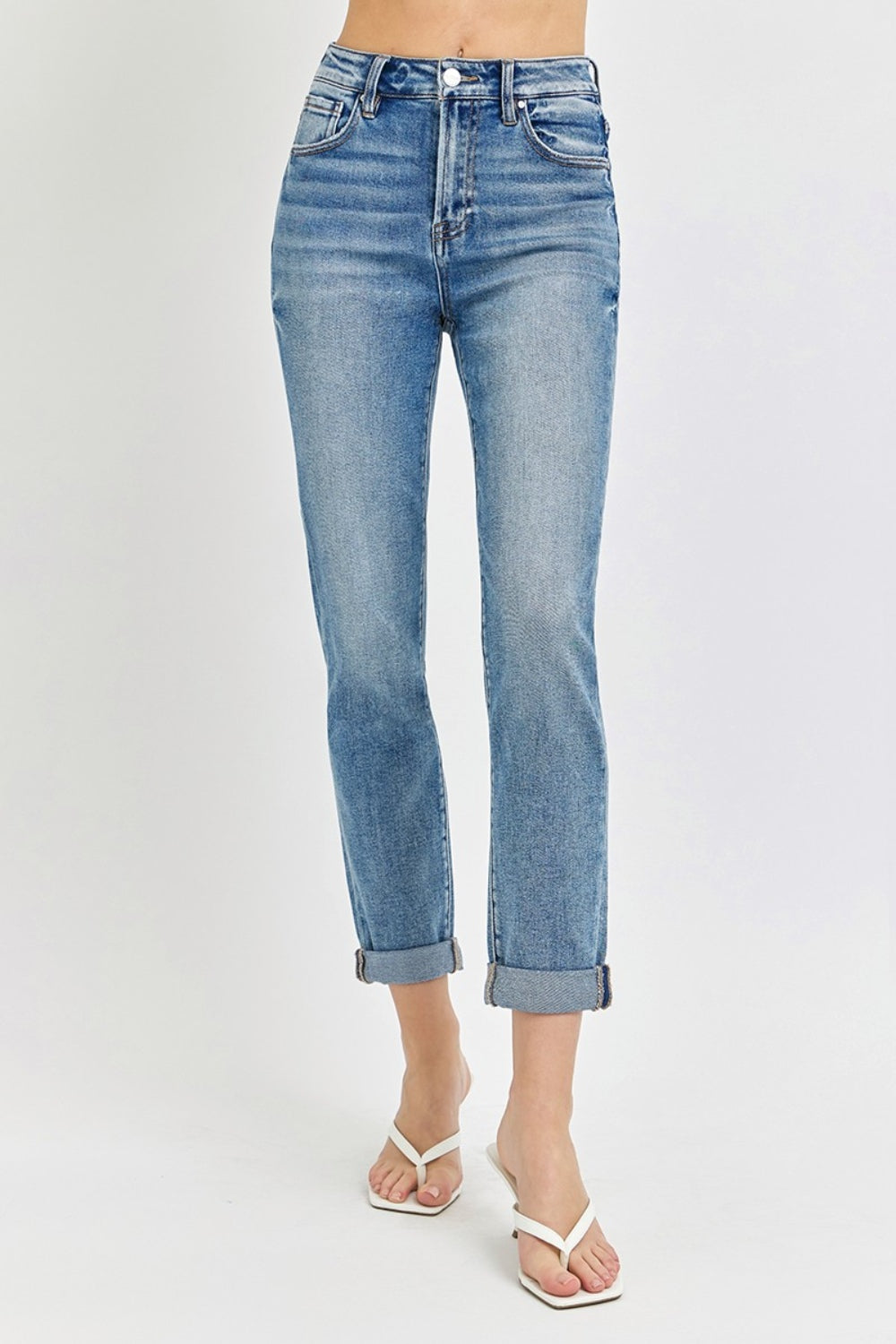 Risen Full Size High Rise Cropped Roll Up Jeans *