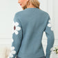 Flower Round Neck Long Sleeve Sweater