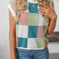 Mandy Checkered Round Neck Cap Sleeve Knit Top