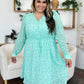 Double Take Full Size Printed Ruched V-Neck Long Sleeve Dress