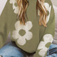 Round Neck Floral Pattern Color Contrast  Design Long Sleeve Sweater