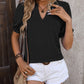 Textured Notched Flounce Sleeve Blouse