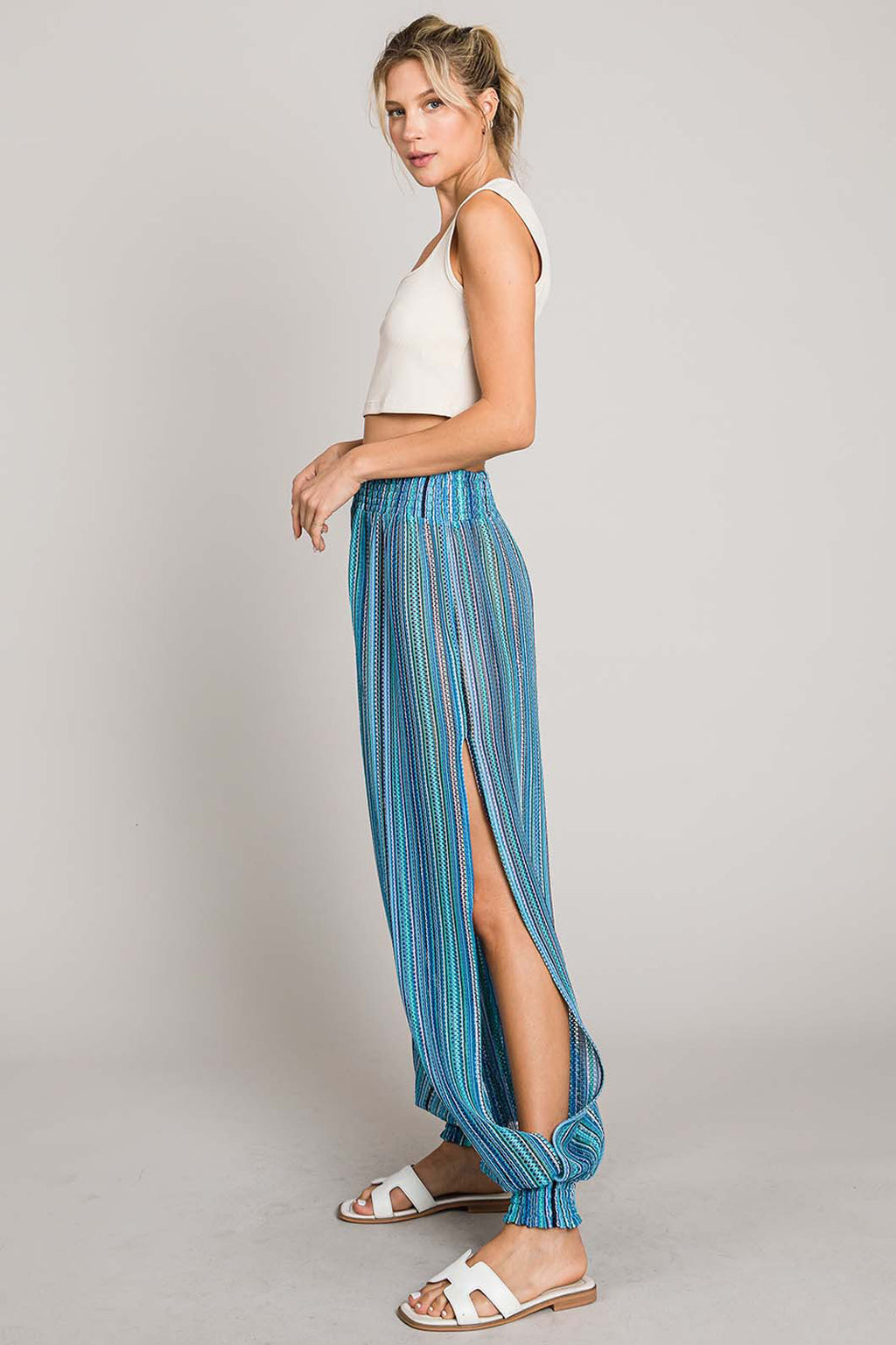 Cotton Bleu by Nu Label Striped Smocked Cover Up Pants *
