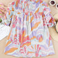 Smocked Round Neck Short Sleeve Blouse