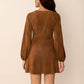 Notched Button Down Long Sleeve Mini Dress