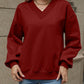 V-Neck Long Sleeve Dropped Shoulder Sweatshirt