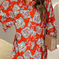 Printed Button Up Three-Quarter Sleeve Shirt Dress