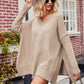 Slit V-Neck Dropped Shoulder Sweater