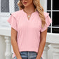 Full Size Eyelet Notched Flutter Sleeve T-Shirt