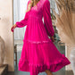 Frill V-Neck Balloon Sleeve Tiered Dress