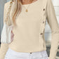 Decorative Button Round Neck Long Sleeve T-Shirt