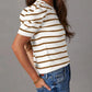 Striped Round Neck Puff Sleeve Knit Top