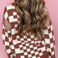 Checkered Round Neck Long Sleeve Sweater