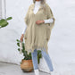 Fringe Trim Buttoned Hooded Poncho