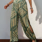 Smocked Slit Printed High Waist Pants